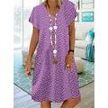 Women's Casual Dress Shift Dress Polka Dot Polka Dots Print V Neck Midi Dress Basic Daily Vacation Short Sleeve Summer Spring