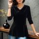 Women's Shirt Lace Shirt Blouse Velvet Plain Casual Lace Trims Flowing tunic Black Long Sleeve Basic Neon Bright V Neck Fall Winter