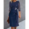 Women's Lace Dress Party Dress Cocktail Dress Midi Dress Navy Blue 3/4 Length Sleeve Pure Color Lace Spring Fall Winter Crew Neck Fashion Wedding Guest 2023 S M L XL XXL 3XL