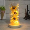 Sunflower Gifts Artificial Sunflower In Glass Dome With Led Light Strip For Birthday Anniversary Home Decor Scene Decor