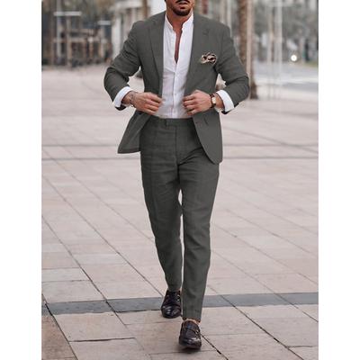 Men's Wedding Linen Linen Suits Dark Khaki Light Khaki Summer Solid Colored Tailored Fit 2 Piece Single Breasted One-button