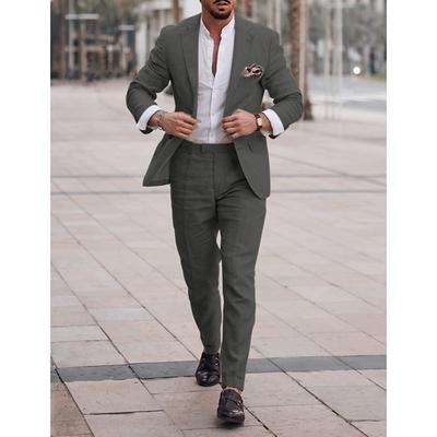 Men's Wedding Linen Linen Suits Dark Khaki Light Khaki Solid Colored Tailored Fit 2 Piece Single Breasted One-button