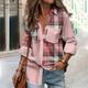 Women's Shirt Blouse Plaid Casual Button Pocket Print Pink Long Sleeve Daily Basic Shirt Collar Fall Winter