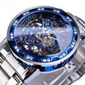 Men Mechanical Watch Transparent Hollow Skeleton Wristwatch for Men Fashion Diamond Luminous Stainless Steel Watch Male Clock