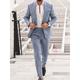 Blue Men's Wedding Linen Suits Summer Beach Wedding Suits 2 Piece Solid Colored Tailored Fit Single Breasted Two-buttons 2024