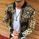 Men's Lightweight Jacket Summer Jacket Outdoor Street Breathable Pocket Print Fall Leopard Floral Streetwear Sporty Turndown Regular Regular Fit Gold Jacket