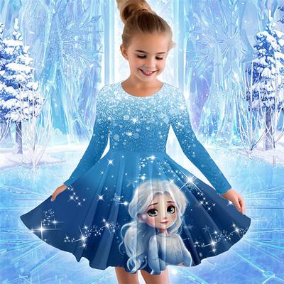 Girls' 3D Cartoon Princess Dress Long Sleeve 3D Print Spring Fall Vacation Sports Outdoor Daily Cute Casual Beautiful Kids 3-12 Years Casual Dress A Line Dress Above Knee Regular Fit