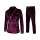 Black Burgundy Men's Velvet Party Prom Suits Gold-Trimmed Dress Suit Solid Colored 2 Piece Tailored Fit Double Breasted Four-buttons 2024