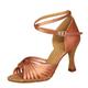 Women's Latin Shoes Indoor Practice Beginner Satin Basic Sandal Heel Buckle Solid Color Stiletto Heel Buckle Almond Mahogany Tan