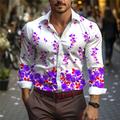 Valentine's Day Floral Men's Casual 3D Printed Shirt Daily Wear Going out Spring Turndown Long Sleeve Red, Blue, Purple S, M, L 4-Way Stretch Fabric Shirt