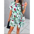 Women's Casual Dress Sundress Floral Graphic Patchwork Print Crew Neck Cap Sleeve Mini Dress Elegant Tropical Party Holiday Short Sleeve Slim Black Pink Green Summer Spring S M L XL