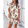 Women's Casual Dress Sundress Floral Graphic Patchwork Print Crew Neck Cap Sleeve Mini Dress Elegant Tropical Party Holiday Short Sleeve Slim Black Pink Green Summer Spring S M L XL