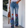 Women's Bootcut Flared Pants Floral Print Leisure Elastic Grey Fashion Casual Daily Full Length Flower / Floral XXL