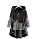 Women's Plus Size Fleece Jacket Teddy Coat Button Pocket Animal Color Block Cat Causal Vacation Long Sleeve Hooded Regular Winter Fall Black Grey Green Black L XL XXL 3XL 4XL