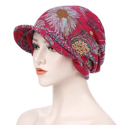 Women's Print Beanies Hat Female Autumn Winter Cotton Baseball Hats Ponytail Vintage Warm Turban Cap Visors Caps