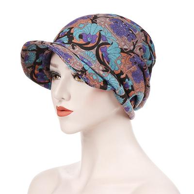 Women's Print Beanies Hat Female Autumn Winter Cotton Baseball Hats Ponytail Vintage Warm Turban Cap Visors Caps