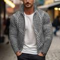 Men's Sweater Cardigan Sweater Zip Sweater Sweater Jacket Ribbed Knit Cropped Knitted Geometic Stand Collar Warm Ups Modern Contemporary Daily Wear Going out Clothing Apparel Winter Navy Blue Dark