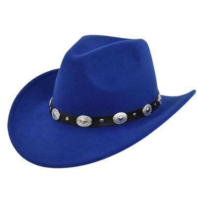 Western Cowgirl Cowboy Hat Jazz Fedora Cap Wide Brim Hats Belt Buckle Rhinestone Crown Decor For Party Musical Festival