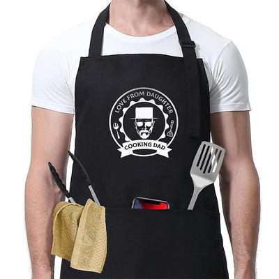 BBQ Black Chef Apron For Women and Men, Kitchen Cooking Apron, Personalised Gardening Apron, Grill Master, Adjustable with Pocket Waterproof Oil Proof