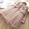 Kids Girls' Dress Solid Color Long Sleeve School Wedding Pleated Adorable Daily Cotton Midi Casual Dress A Line Dress Spring Fall Winter 2-8 Years Pink Grey