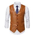 Men's Vest Leather Vest Birthday Party Casual Daily Traditional / Classic All Seasons Faux Leather Lightweight Solid / Plain Color Single Breasted Collarless Slim Fit claret Black Brown Vest