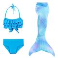 Kids Girls' Swimwear Bikini 3-10 Years 3pcs Three Piece Swimsuit Mermaid Tail The Little Mermaid Swimwear Gradient Sleeveless Blue Rainbow Red Beach Active Cosplay Costumes Bathing Suits Summer