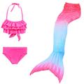 Kids Girls' Swimwear Bikini 3-10 Years 3pcs Three Piece Swimsuit Mermaid Tail The Little Mermaid Swimwear Gradient Sleeveless Blue Rainbow Red Beach Active Cosplay Costumes Bathing Suits Summer