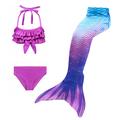 Kids Girls' Swimwear Bikini 3-10 Years 3pcs Three Piece Swimsuit Mermaid Tail The Little Mermaid Swimwear Gradient Sleeveless Blue Rainbow Red Beach Active Cosplay Costumes Bathing Suits Summer