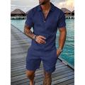 Men's Casual Color Contrast Polo Zipper Lapel Shirt Short-sleeved Suit