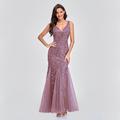 Mermaid / Trumpet Evening Gown Elegant Dress Valentine's Day Wedding Guest Floor Length Sleeveless V Neck Tulle V Back with Embroidery 2024