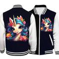 Girls' 3D Floral Unicorn Jacket Pink Long Sleeve Spring Fall Winter Active Cute Streetwear Polyester Kids 3-12 Years V Neck Zip Street Daily Regular Fit