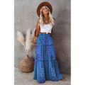 Women's Skirt Swing Long Skirt Bohemia Maxi Skirts Drawstring Print Graphic Solid Colored Causal Vacation Spring Summer Polyester Vintage Boho Red Blue Purple