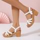 Women's Sandals Block Heel Sandals Ankle Strap Sandals Outdoor Office Daily Solid Color Summer Chunky Heel Elegant Vintage Fashion PU Buckle Black White Camel