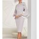 Sheath / Column Mother of the Bride Dress Elegant Vintage Plus Size Jewel Neck Knee Length Stretch Fabric Long Sleeve with Bow(s) Ruffles 2024