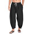 Men's Linen Pants Summer Pants Baggy Harem Pants Boho Pants Elastic Waist Solid Color Comfort Breathable Casual Daily Beach Linen / Cotton Blend Hippie Yoga Black White Micro-elastic