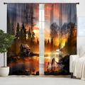 2 Panels Forest House Curtain Drapes Blackout Curtain For Living Room Bedroom Kitchen Window Treatments Thermal Insulated Room Darkening