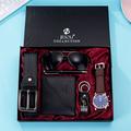Men's Watch Set Gift Fake Two Eyes Quartz Watch Glasses Belt Wallet KeychainPen set valentines gifts for him