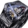WINNER Triangle Skeleton Automatic Watch Stainless Steel Men Business Casual Irregular Triangle Mechanical Wristwatch Golden Punk Style Male Clock