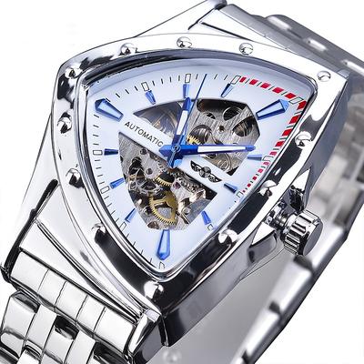 WINNER Triangle Skeleton Automatic Watch Stainless Steel Men Business Casual Irregular Triangle Mechanical Wristwatch Golden Punk Style Male Clock