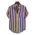 Men's Shirt Button Up Shirt Casual Shirt Summer Shirt Yellow Blue Red White Dark Blue Short Sleeve Striped Band Collar Street Daily Front Pocket Clothing Apparel 100% Cotton Stylish Classic Casual