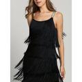 Women's Black Sequin Dress Fringe Dress Party Dress Sparkly Dress Cocktail Dress Midi Dress Black White Red Sleeveless Tassel Fall Winter Spaghetti Strap Fashion