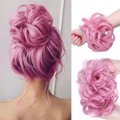 Messy Buns Hairpiece Hair Scrunchies Full Thick Updo Hair Piece With Elastic Rubber Band Hair Bun Extension Curly Wavy Synthetic Donut Hair Chignons For Women Girls