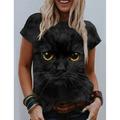 Women's T shirt Tee Black White Light Grey Graphic Cat Print Short Sleeve Casual Daily Cute Vintage Round Neck Regular 3D Cat S