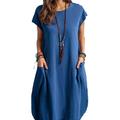 Women's Cotton Linen Dress Casual Dress Shift Dress Midi Dress Cotton And Linen Casual Classic Crew Neck Pocket Short Sleeve Summer Spring