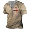 Men's T shirt Tee Henley Shirt Vintage Shirt Vintage Designer Basic Shirt Templar Cross Cross Short Sleeve Shirt Black Khaki Gray Outdoor Daily Sports Henley Summer Clothing Apparel 3D Print Plus Size