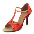 Women's Latin Dance Shoes Salsa Shoes Performance Indoor Sparkling Shoes Sandal Glitter Buckle T-Strap Black Red Silver