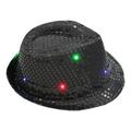 Creative LED Flashing Jazz Cap Adult Hip Hop Dance Show Sequin Jazz Hat Glow In The Dark Luminous Fedora Costumes Stage Props