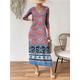 Women's Casual Dress T Shirt Dress Tee Dress Geometric Color Block Print V Neck Long Dress Maxi Dress Streetwear Maxi Street Date Long Sleeve Regular Fit Pink Blue Purple Spring S M L XL 2XL