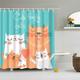 Cat Shower Curtain, Shower Curtains for Bathroom, 3D Printing Washable Waterproof Cloth Plant Leaf Fabric Shower Curtain with 12 Hooks