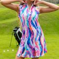 Women's Golf Dress Blue Sleeveless Sun Protection Tennis Outfit Tie Dye Ladies Golf Attire Clothes Outfits Wear Apparel